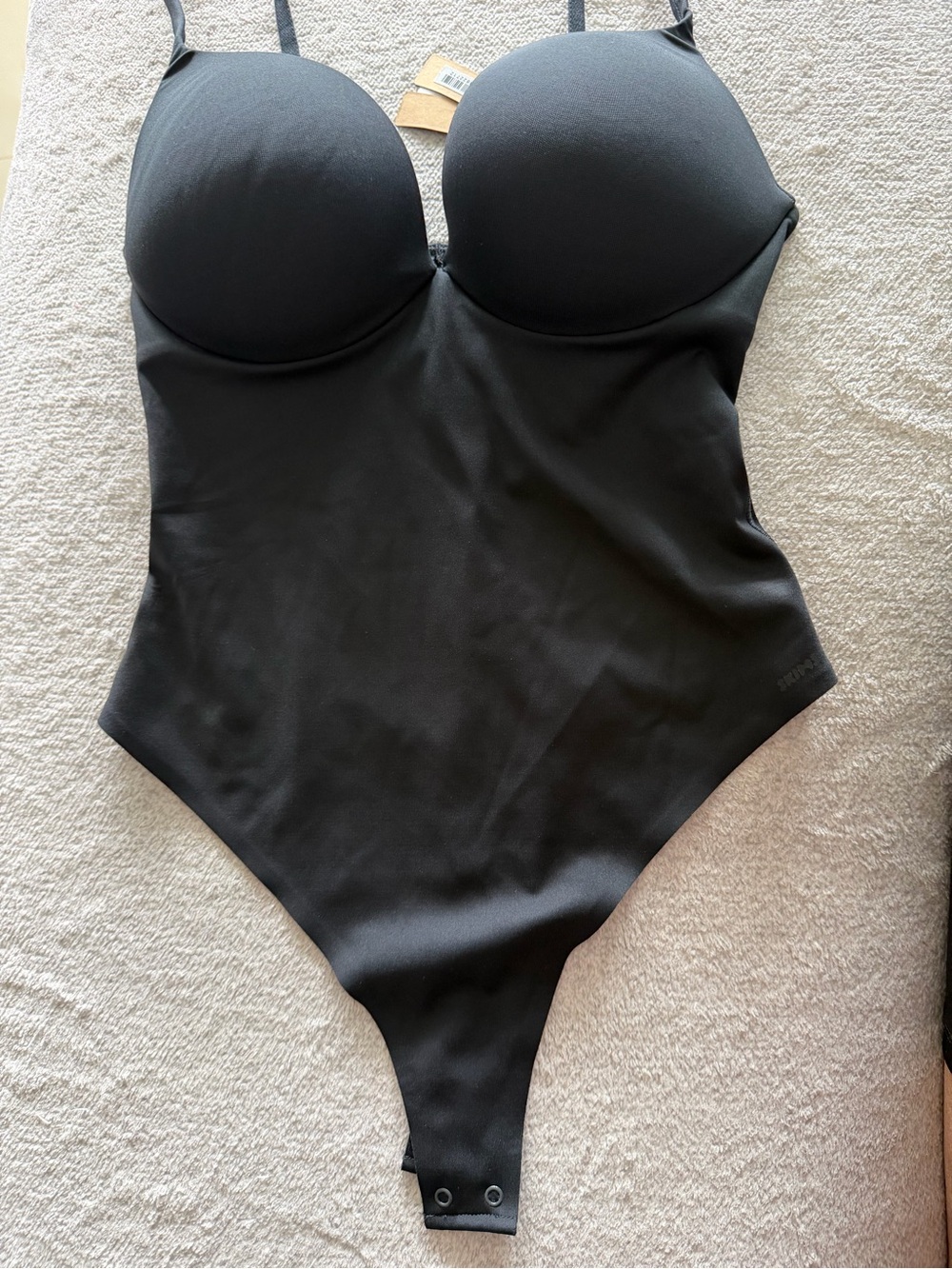 SKIMS Black One-Piece Sculpting Swim Bodysuit with Built-In Cups